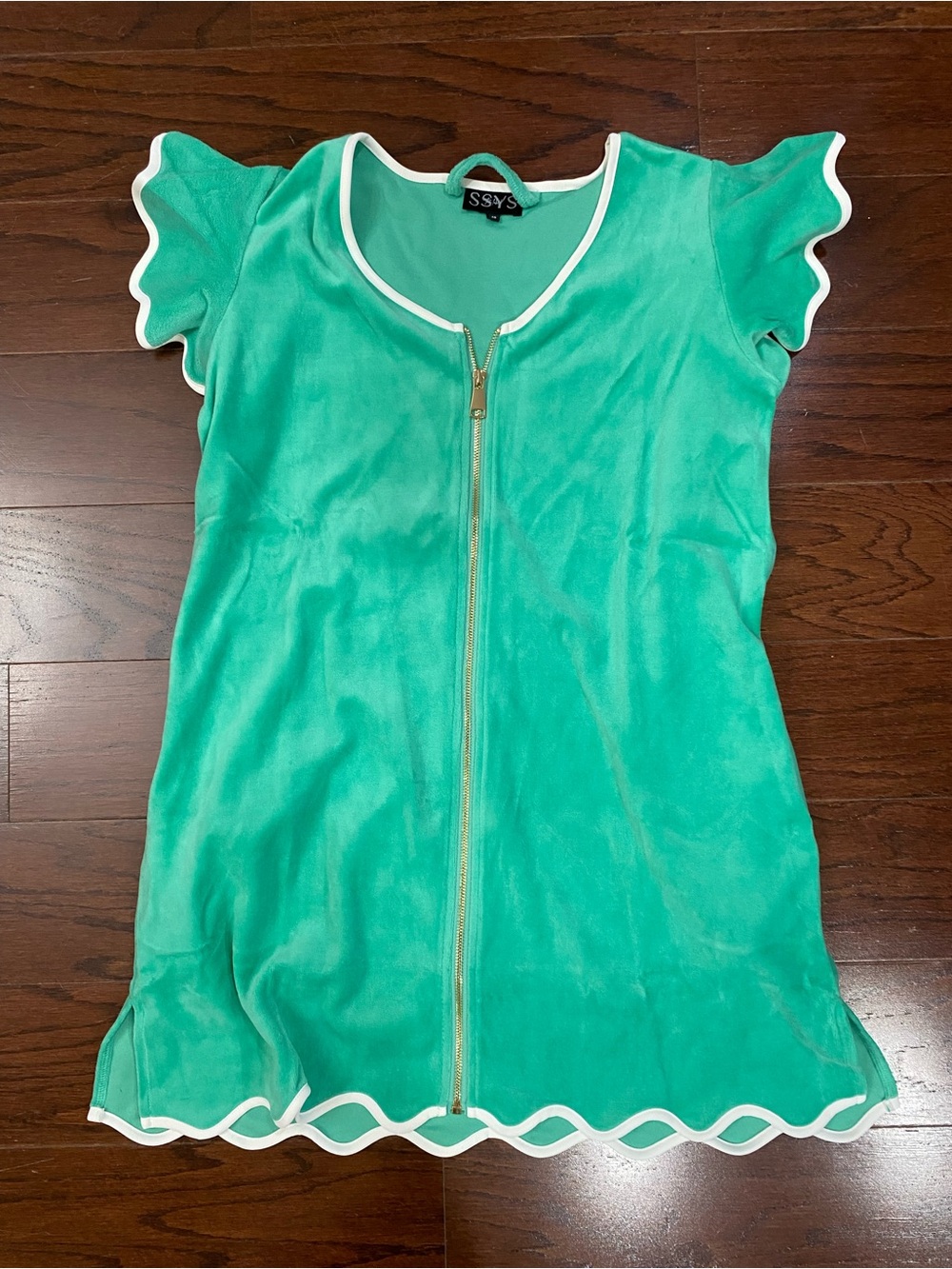 Green Zip-Front Dress with White Trim